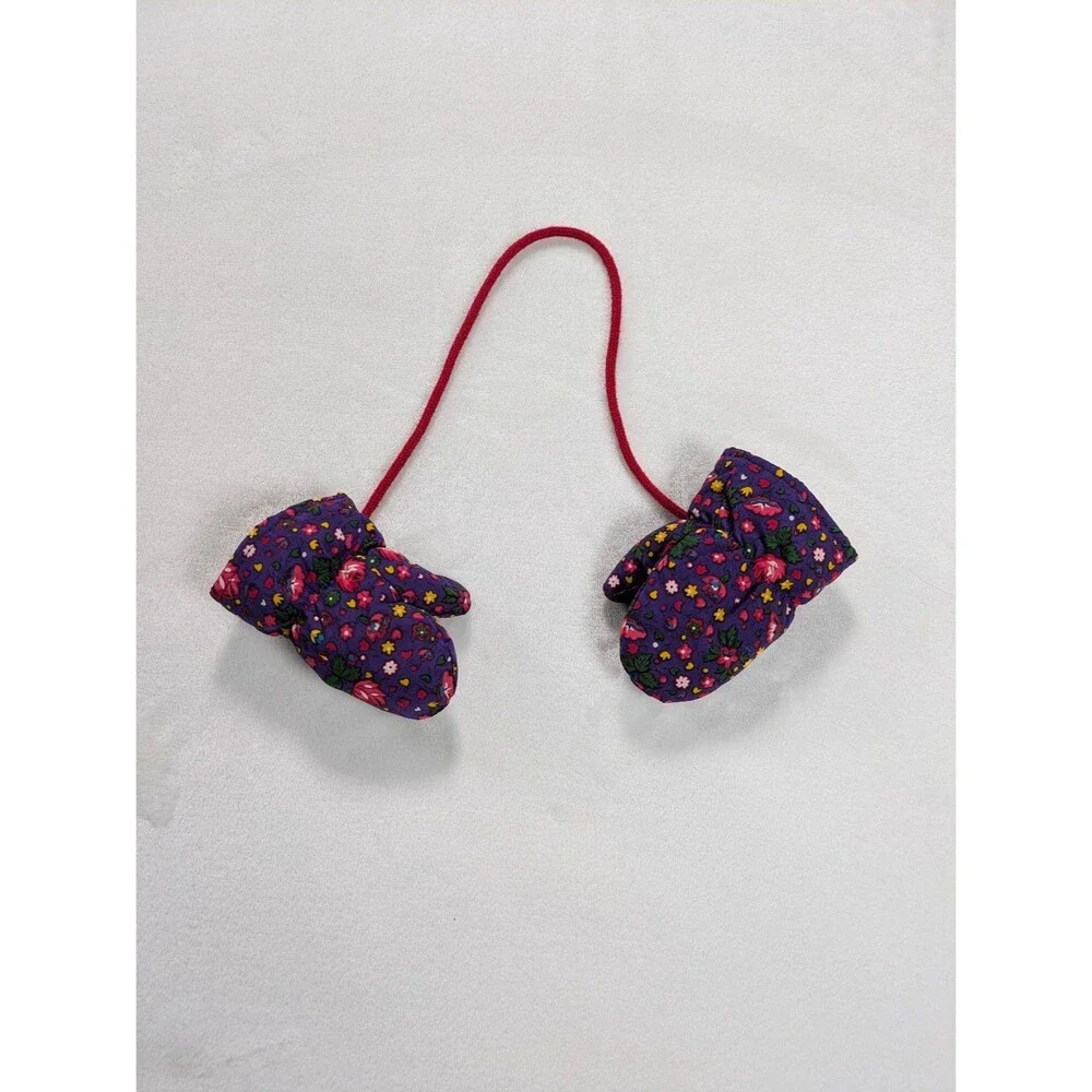Vintage Hanna Andersson Floral Quilted Mittens with String – Size XS